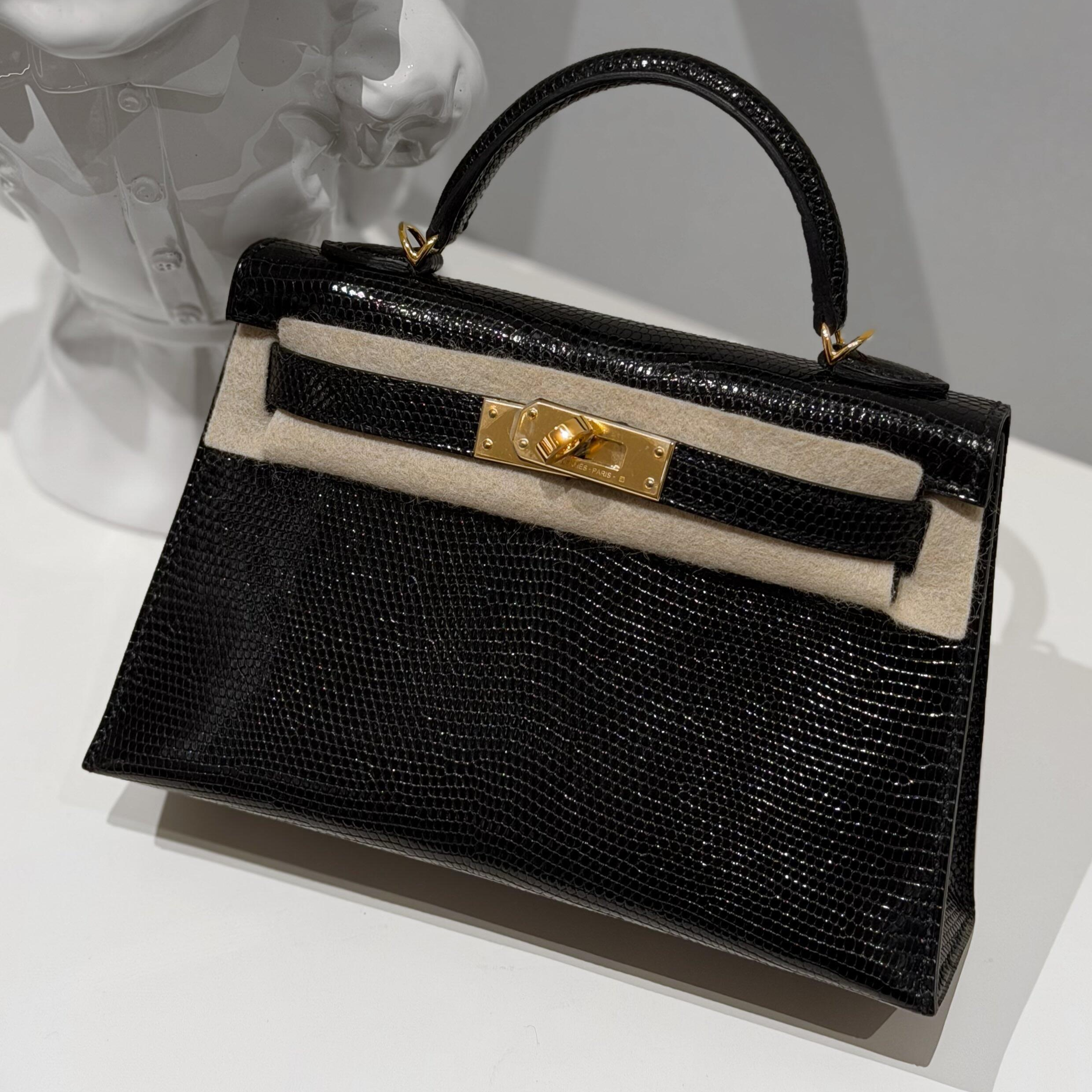 Hermès Mini Kelly II 20 Black Lizard Sellier